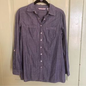 Chambray Button Down Shirt Tunic Length Size Medium